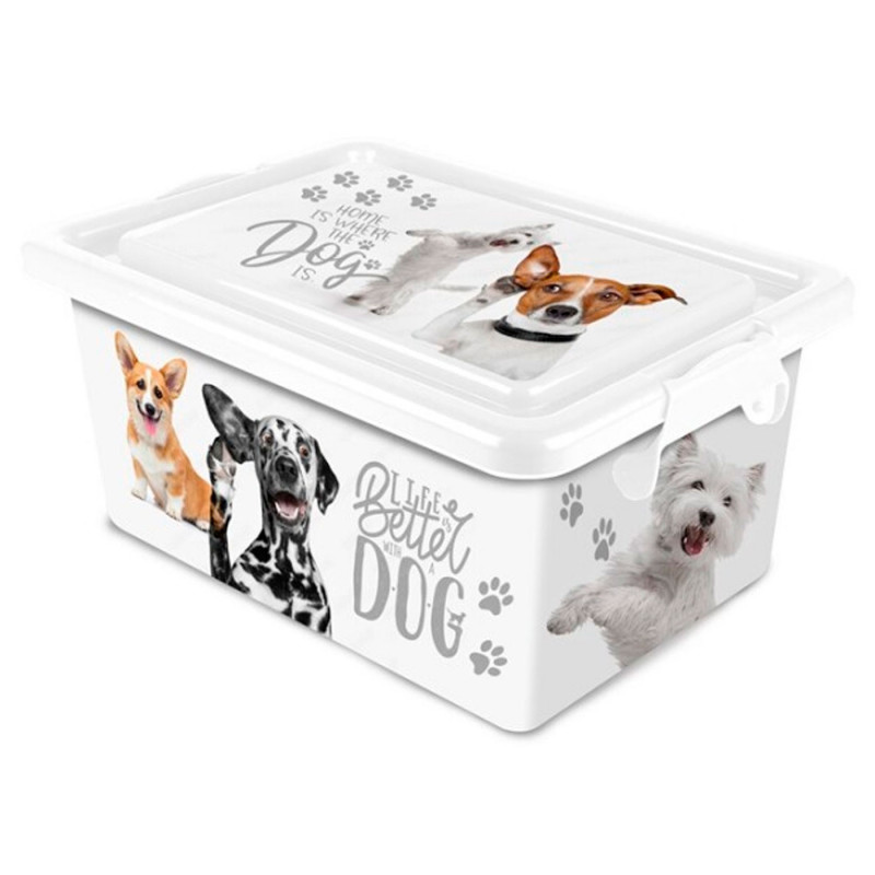 Tradineur - Caja de almacenamiento - Diseño de Perro Blanco - Capacidad de 23 Litros - Fabricado en España - Contenedor para alm Tradineur - Caja de almacenamiento - Diseño de Perro Blanco - Capacidad de 23 Litros - Fabricado en España - Contenedor para alm