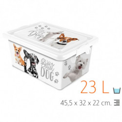 Tradineur - Caja de almacenamiento - Diseño de Perro Blanco - Capacidad de 23 Litros - Fabricado en España - Contenedor para alm
