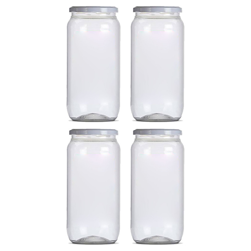 Tradineur - Pack de 4 Tarros Multiusos con tapa metálica - Fabricado en Plástico - Capacidad de 360 ml - Ø 6 x 13 cm Tradineur - Pack de 4 Tarros Multiusos con tapa metálica - Fabricado en Plástico - Capacidad de 360 ml - Ø 6 x 13 cm