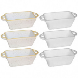 Tradineur - Pack de 6 Salseras rectangulares con asas - Fabricado en Cerámica - Capacidad de 125 ml - Apto para uso alimentario,