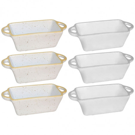 Tradineur - Pack de 6 Salseras rectangulares con asas - Fabricado en Cerámica - Capacidad de 125 ml - Apto para uso alimentario,