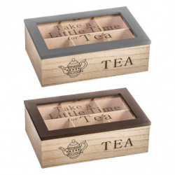 Tradineur - Caja de Madera para té Take a Little Time for Tea - 6 Compartimento - Tapa Superior de Cristal - 7,7 x 23 x 15 cm -