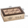 Tradineur - Caja de Madera para té Take a Little Time for Tea - 6 Compartimento - Tapa Superior de Cristal - 7,7 x 23 x 15 cm -