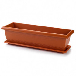 Tradineur - Jardinera con plato Rectangular "Terracota" - PLFT - Fabricado en Plástico - Macetero apto para Exterior e Interior