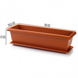 Tradineur - Jardinera con plato Rectangular "Terracota" - PLFT - Fabricado en Plástico - Macetero apto para Exterior e Interior