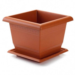 Tradineur - Maceta Cuadrada con plato "Terracota" - Fabricado en Plástico - Macetero apto para Exterior e Interior del hogar - 3