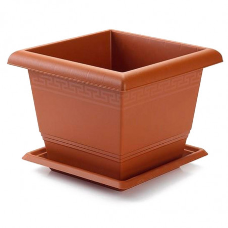 Tradineur - Maceta Cuadrada con plato "Terracota" - Fabricado en Plástico - Macetero apto para Exterior e Interior del hogar - 3