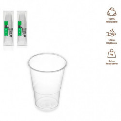 Tradineur - Pack de 100 vasos reutilizables de plástico, 100% reciclables, extra resistentes, higiénicos, apilables - 8,5 x 7 cm