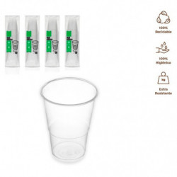 Tradineur - Pack de 200 vasos reutilizables de plástico, 100% reciclables, extra resistentes, higiénicos, apilables - 8,5 x 7 cm