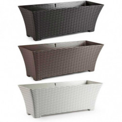 Tradineur - Jardinera Rattan Rectangular de Plástico - Fabricado en España - Ideal para Plantas, hogar, jardín y terrazas - 60 c