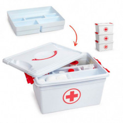 Tradineur - Caja de botiquín de 12 Litros - Fabricado en Plástico - Cierre Seguro - Incluye Bandeja - Almacenamiento de primero