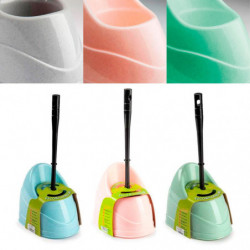 Tradineur - Escobillero Jaspeado WC - Fabricado en Plástico - Dispone de dos escobillas diferentes - 36,5 x 14,5 x 19,5 cm - Col