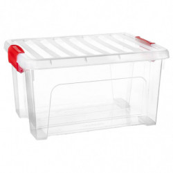 Tradineur - Caja de Almacenamiento Transparente KLIP de 16,6 Litros - Fabricado en Plástico - Cierre Hermético y Seguro - 30 x 4