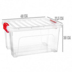 Tradineur - Caja de Almacenamiento Transparente KLIP de 16,6 Litros - Fabricado en Plástico - Cierre Hermético y Seguro - 30 x 4