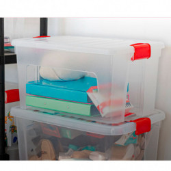 Tradineur - Caja de Almacenamiento Transparente KLIP de 16,6 Litros - Fabricado en Plástico - Cierre Hermético y Seguro - 30 x 4