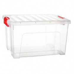 Tradineur - Caja de Almacenamiento Transparente KLIP de 25 Litros - Fabricado en Plástico - Cierre Hermético y Seguro - 34,5 x 4