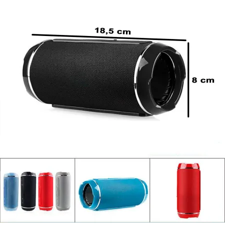 Tradineur - Altavoz portátil cilíndrico con bluetooth, banda FM, batería recargable, 3 horas duración, cable jack 3,5 mm, ranura Tradineur - Altavoz portátil cilíndrico con bluetooth, banda FM, batería recargable, 3 horas duración, cable jack 3,5 mm, ranura