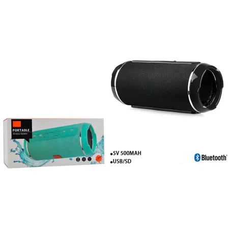 Tradineur - Altavoz portátil cilíndrico con bluetooth, banda FM, batería recargable, 3 horas duración, cable jack 3,5 mm, ranura Tradineur - Altavoz portátil cilíndrico con bluetooth, banda FM, batería recargable, 3 horas duración, cable jack 3,5 mm, ranura