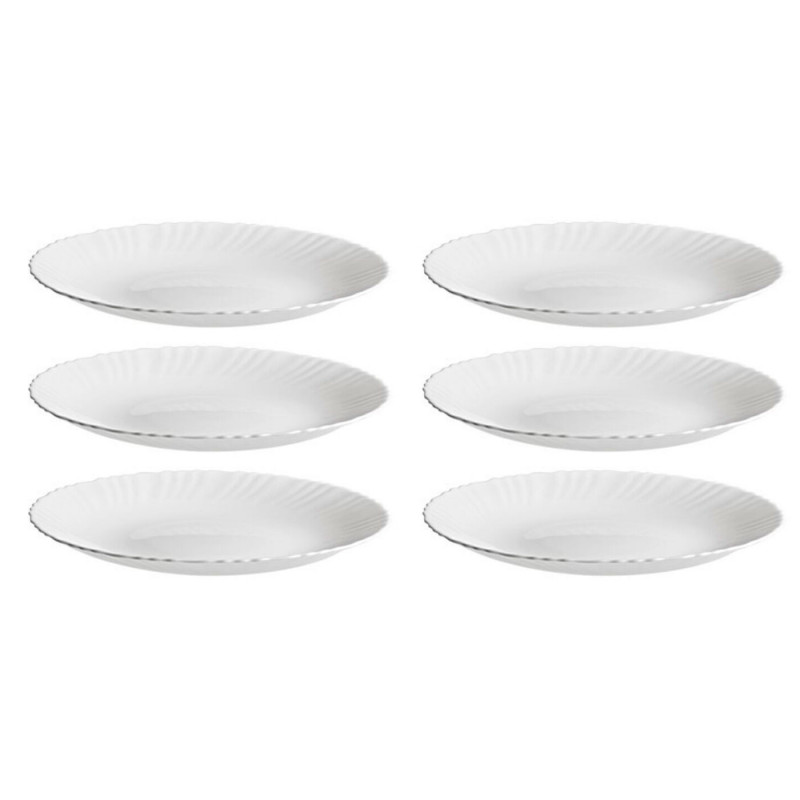 Tradineur - Pack de 6 Platos llanos modelo Titan - Fabricado en Vidrio Opal - Moderno diseño ondulado - Ideal para cenas familia