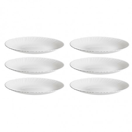 Tradineur - Pack de 6 Platos llanos modelo Titan - Fabricado en Vidrio Opal - Moderno diseño ondulado - Ideal para cenas familia