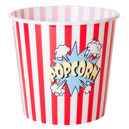 Tradineur - Cubo de palomitas redondo de plástico, recipiente reutilizable para cine en casa, fiestas, celebraciones (Rojo y bla