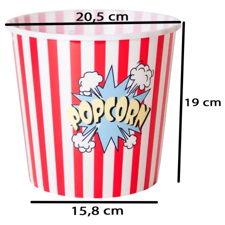 Tradineur - Cubo de palomitas redondo de plástico, recipiente reutilizable para cine en casa, fiestas, celebraciones (Rojo y bla