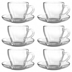 Tradineur - Caja de 6 Tazas con platos Transparentes - Fabricado en Vidrio - Capacidad de 23 cl - Apto para lavavajillas - Ideal