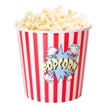 Tradineur - Cubo de palomitas redondo de plástico, recipiente reutilizable para cine en casa, fiestas, celebraciones (Rojo y bla
