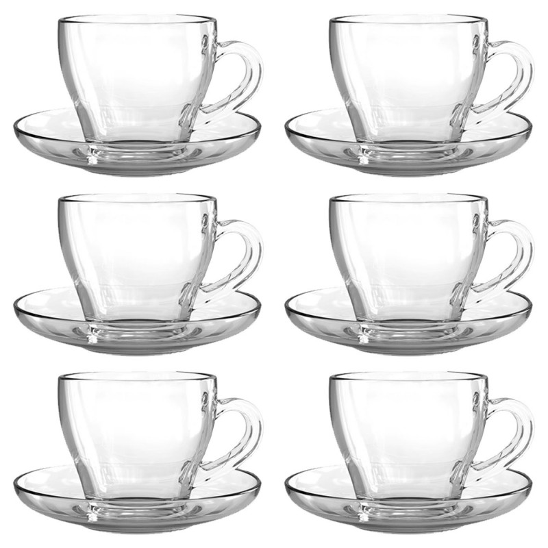 Tradineur - Caja de 6 Tazas con platos Transparentes - Fabricado en Vidrio - Capacidad de 23 cl - Apto para lavavajillas - Ideal Tradineur - Caja de 6 Tazas con platos Transparentes - Fabricado en Vidrio - Capacidad de 23 cl - Apto para lavavajillas - Ideal