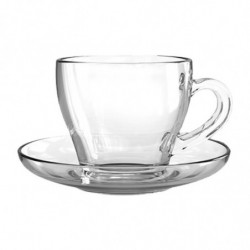Tradineur - Caja de 6 Tazas con platos Transparentes - Fabricado en Vidrio - Capacidad de 23 cl - Apto para lavavajillas - Ideal