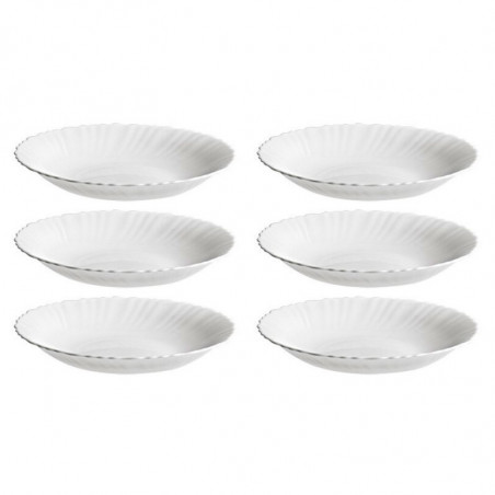 Tradineur - Pack de 6 Platos hondo modelo Titan - Fabricado en Vidrio Opal - Moderno diseño ondulado - Ideal para cenas familiar