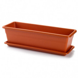 Tradineur - Jardinera con plato Rectangular "Terracota" - PLFT - Fabricado en Plástico - Macetero apto para Exterior e Interior