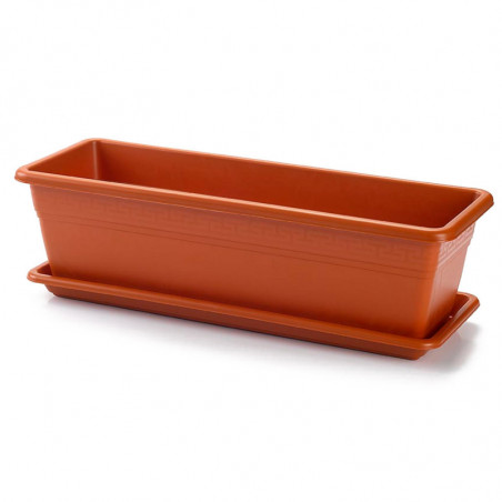 Tradineur - Jardinera con plato Rectangular "Terracota" - PLFT - Fabricado en Plástico - Macetero apto para Exterior e Interior