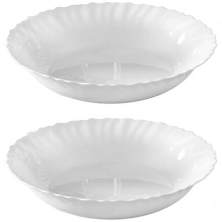 Tradineur - Pack de 2 Fuentes Redondo hondos modelo Titan - Fabricado en Vidrio Opal - Moderno diseño ondulado - Ideal para cena