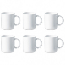 Tradineur - Pack de 6 tazas de porcelana, tazón desayuno, café, infusiones, diseño clásico, aptas para lavavajillas y microondas