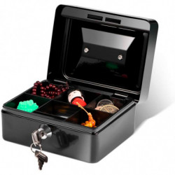 Tradineur - Caja de Caudales Metalica con Llaves - Asa y bandeja con compartimentos para dinero, monedas y billetes - 9 x 20 x 1