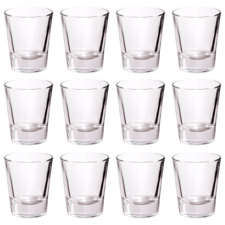 Tradineur - Pack de 12 Vasos modelo "Party" - Capacidad de 4,8 cl (1,60 oz) - Fabricado en Vidrio - Apto para lavavajillas y mic