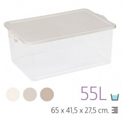 Tradineur - Caja de Almacenamiento Transparente N.º 13 - 55 Litros - Fabricado en Plástico - Cierre Hermético y Seguro - 27,5 x