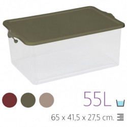 Tradineur - Caja de Almacenamiento Transparente con tapa N.º 13 - 55 Litros - Fabricado en Plástico - Cierre Hermético y Seguro