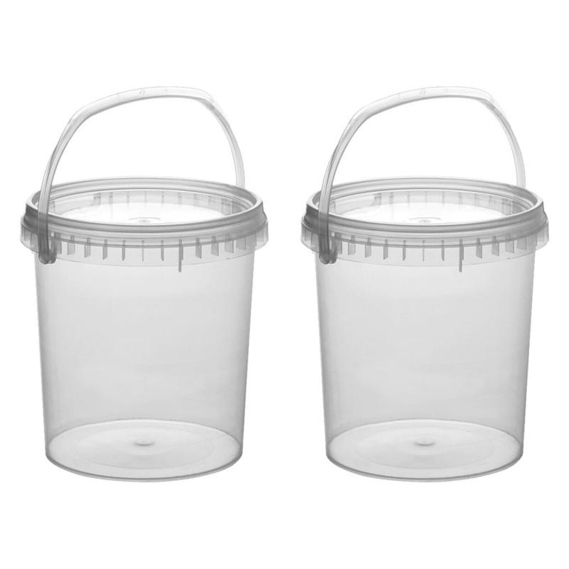 Tradineur - Pack de 2 Botes redondos Transparente con Asa - Fabricado en España - Capacidad de 1,4 Litros - Apto para uso alimen Tradineur - Pack de 2 Botes redondos Transparente con Asa - Fabricado en España - Capacidad de 1,4 Litros - Apto para uso alimen