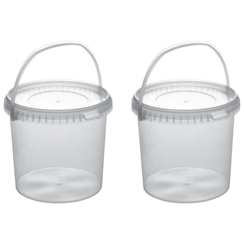 Tradineur - Pack de 2 Botes redondos Transparente con Asa - Fabricado en España - Capacidad de 3,7 Litros - Apto para uso alimen Tradineur - Pack de 2 Botes redondos Transparente con Asa - Fabricado en España - Capacidad de 3,7 Litros - Apto para uso alimen