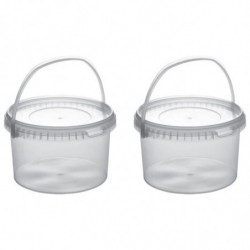 Tradineur - Pack de 2 Botes redondos Transparente con Asa - Fabricado en España - Capacidad de 2,5 Litros - Apto para uso alimen