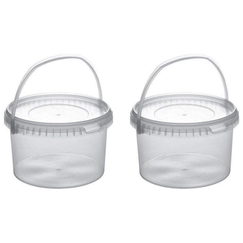 Tradineur - Pack de 2 Botes redondos Transparente con Asa - Fabricado en España - Capacidad de 2,5 Litros - Apto para uso alimen Tradineur - Pack de 2 Botes redondos Transparente con Asa - Fabricado en España - Capacidad de 2,5 Litros - Apto para uso alimen