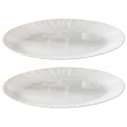 Tradineur - Pack de 2 Fuentes Ovaladas - Fabricado en Vidrio Opal - Bordes Ondulados - Ideal tanto para la hostelería como el ho