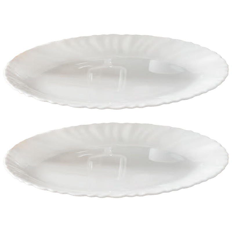 Tradineur - Pack de 2 Fuentes Ovaladas - Fabricado en Vidrio Opal - Bordes Ondulados - Ideal tanto para la hostelería como el ho Tradineur - Pack de 2 Fuentes Ovaladas - Fabricado en Vidrio Opal - Bordes Ondulados - Ideal tanto para la hostelería como el ho