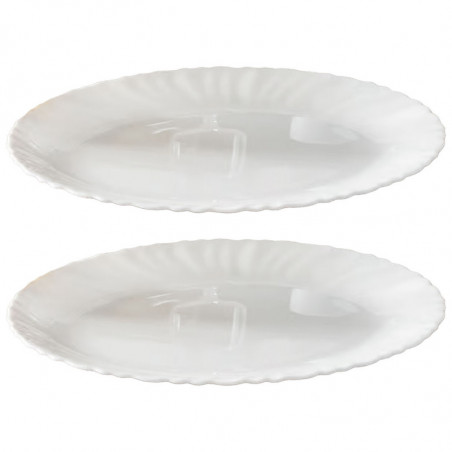 Tradineur - Pack de 2 Fuentes Ovaladas - Fabricado en Vidrio Opal - Bordes Ondulados - Ideal tanto para la hostelería como el ho