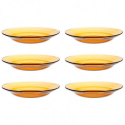 Tradineur - Pack de 6 platos hondos de vidrio, modelo Lys, resistentes, vajilla de cocina, aptos para lavavajillas (Ámbar - Ø 23