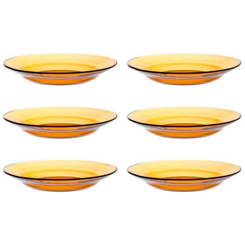 Tradineur - Pack de 6 platos hondos de vidrio, modelo Lys, resistentes, vajilla de cocina, aptos para lavavajillas (Ámbar - Ø 23 Tradineur - Pack de 6 platos hondos de vidrio, modelo Lys, resistentes, vajilla de cocina, aptos para lavavajillas (Ámbar - Ø 23