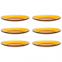 Tradineur - Pack de 6 platos de postre, vidrio, modelo Lys, resistentes, vajilla de cocina, aptos para lavavajillas (Ámbar - Ø 1