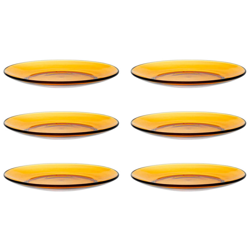 Tradineur - Pack de 6 platos de postre, vidrio, modelo Lys, resistentes, vajilla de cocina, aptos para lavavajillas (Ámbar - Ø 1